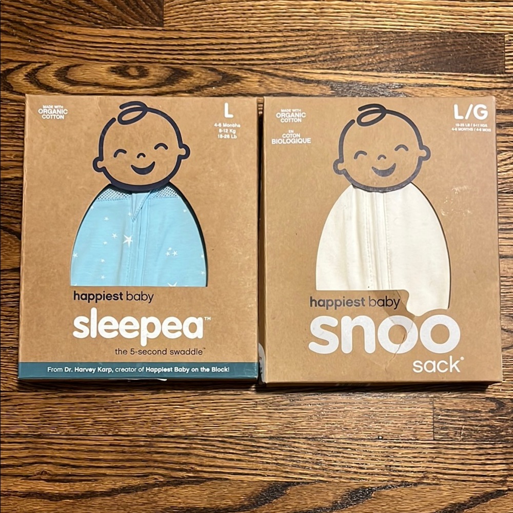 Bundle of Snoo Sleep Sacks - size large 4-6 mo (snoo sack and sleepea swaddle)